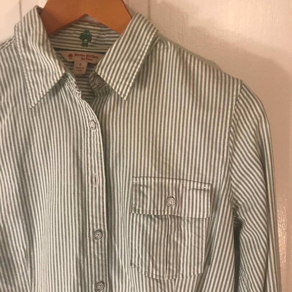 Brooks brothers green stripe oxford cotton